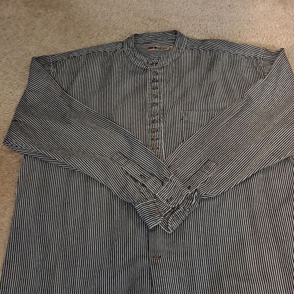 Civilian Men’s Shirt Collarless SizeL Striped Irish Cotton Blue Poet Musician - Picture 13 of 13